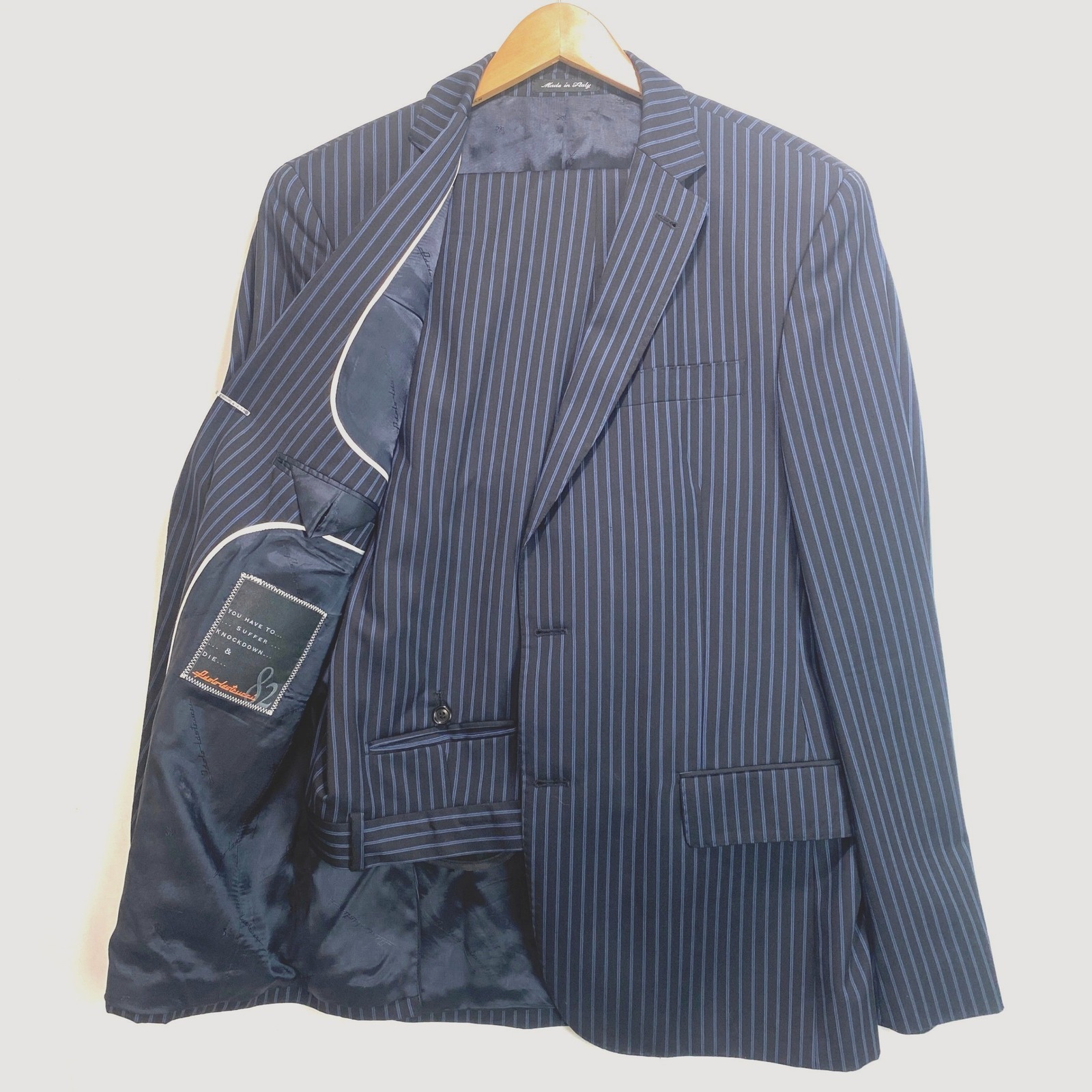 Lanificio Puro Paolo Lastucci Men Navy Blue Pinstripe Wool 2 Piece Suit Italy 52